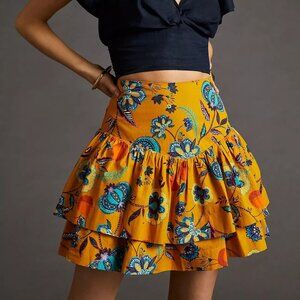 Anthropologie Maeve A-Line Tiered Mini Skirt - Vibrant Floral Print​ - Size XXS